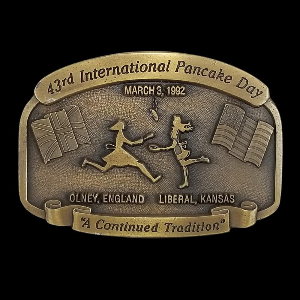 Belt Buckle Vintage 1992 Western Associates 43rd International Pancake Day Brass - Picture 3 of 10